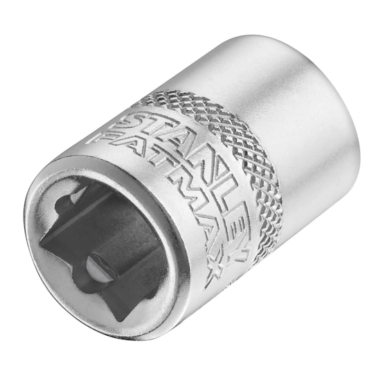 STANLEY FMMT17212-0 douille chromée, prise moletée, marque FatMax, photographie de produit sur fond blanc.