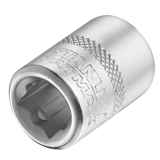STANLEY FMMT17213-0 douille, argentée, vue rapprochée, surface moletée et logo STANLEY embossé.