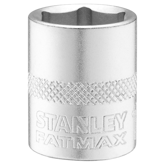 STANLEY FMMT17215-0 douille argentée, prise moletée, vue de face, photographie sur fond blanc.