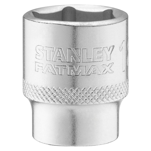 STANLEY FMMT17218-0 chromen dopsleutel met gekartelde grip, voorkant, FATMAX-serie, zilveren handgereedschap.