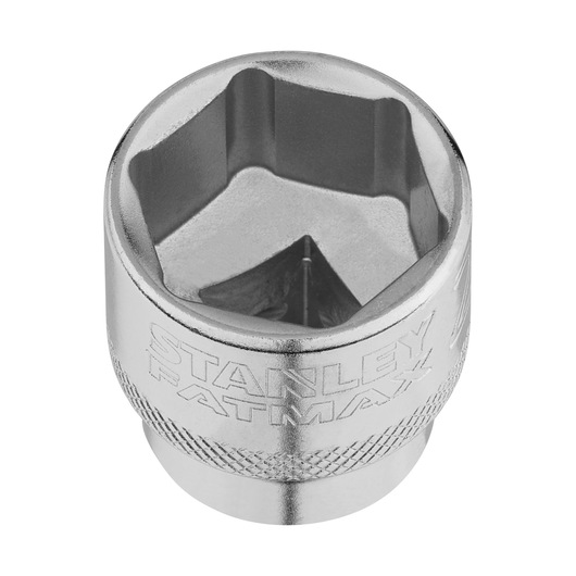 STANLEY FMMT17221-0 chromen dopsleutel met gekartelde grip, bovenaanzicht, handgereedschap accessoire.
