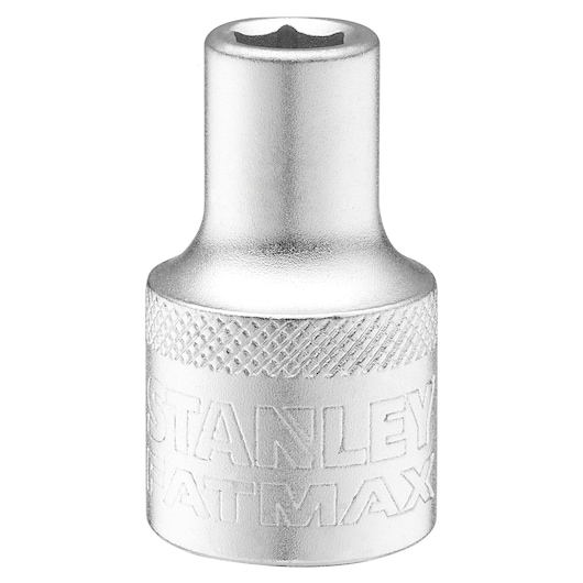 STANLEY FMMT17227-0 zilveren dopsleutel met gekarteld handvat, vooraanzicht op witte achtergrond, handgereedschap accessoire.