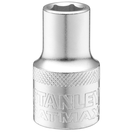 STANLEY FMMT17229-0 douille, métal argenté, logo FATMAX, photographie d’outil, angle frontal, fond blanc.