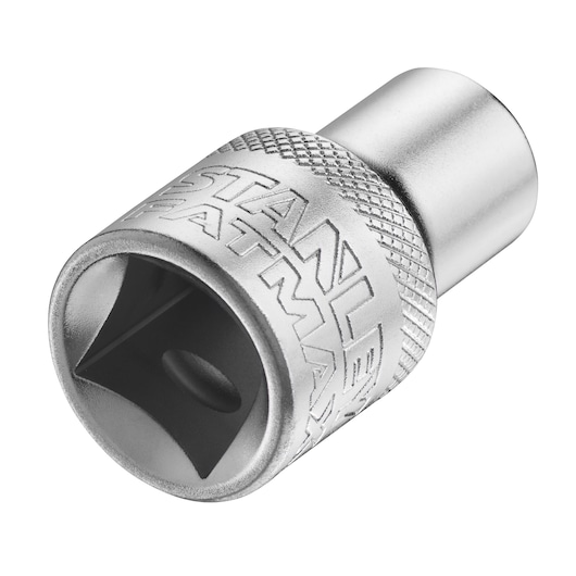 STANLEY FMMT17229-0 douille, métal argenté, prise texturée, angle latéral, photographie de produit.