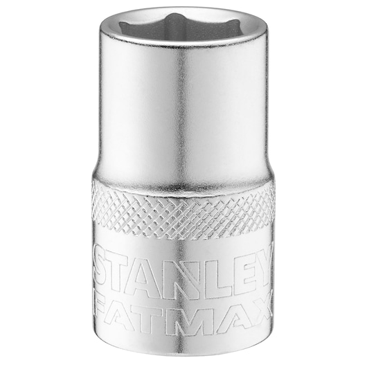 STANLEY FMMT17233-0 chromen dopsleutel met gekartelde grip, rechtop afgebeeld op witte achtergrond.