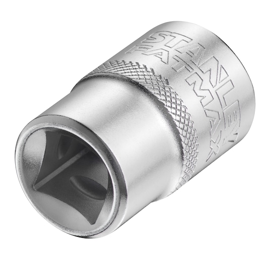 Foto van STANLEY FMMT17237-0, zilveren dop met geribbelde grip, onder een hoek op witte achtergrond.