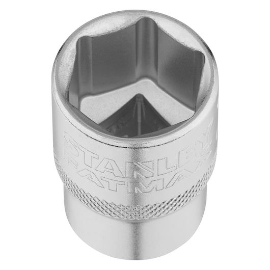 STANLEY FMMT17239-0 douille chromée, vue du dessus, forme hexagonale avec prise moletée, accessoire d'outil à main.
