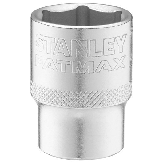 STANLEY FMMT17240-0 dopsleutel, zilver, close-up, gekartelde greep, FATMAX-opdruk, op witte achtergrond.