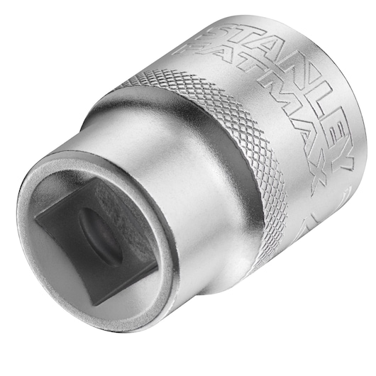STANLEY FMMT17240-0 douille argentée, prise moletée, photo en gros plan sur fond blanc.