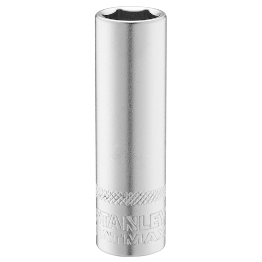 STANLEY FMMT17523-0 chromen diepe dop, cilindrisch gereedschap met gegraveerd merk, productfotografie op witte achtergrond.