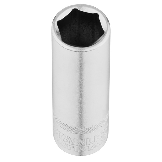 STANLEY FMMT17963-0 chromen socket, cilindrische vorm, bovenaanzicht, fotografieproduct.