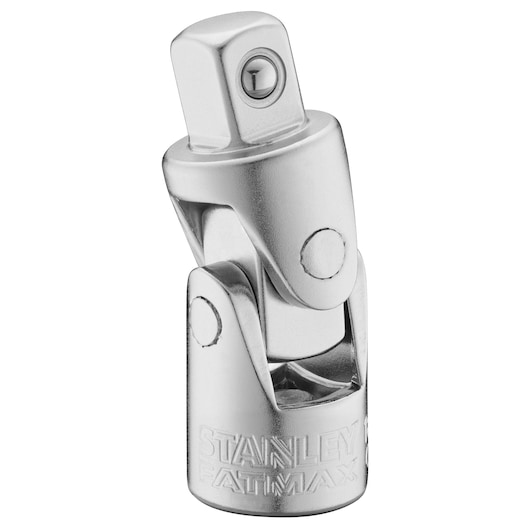 Adaptateur de joint universel chromé STANLEY FMMT18011-0, angle droit, photographie sur fond blanc.