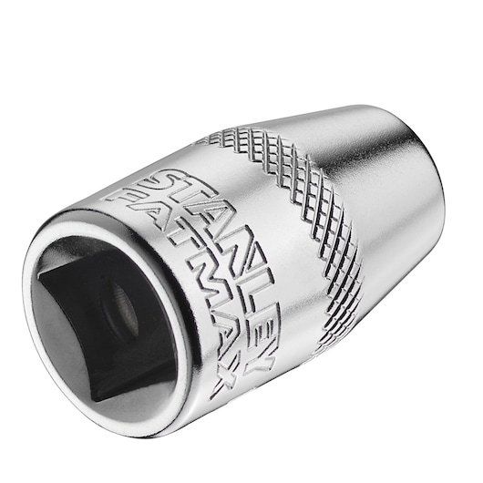 STANLEY FMMT18013-0 douille chromée, accessoire d’outil, vue rapprochée sur fond blanc.