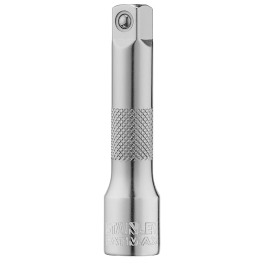 STANLEY FMMT25130-0 verchroomde verlengstuk voor dop, voorkant, geribbeld handvat, foto op witte achtergrond.