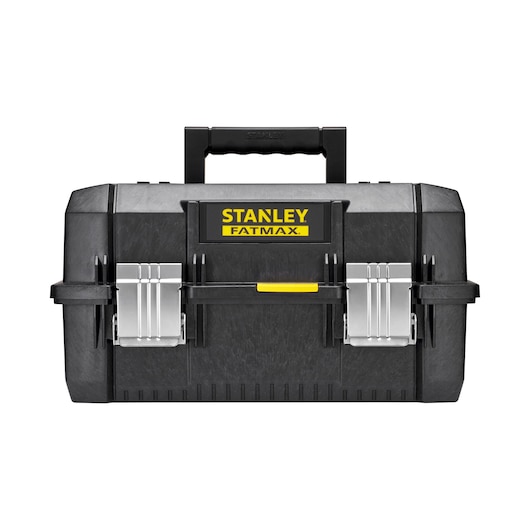 Boîte à outils noire STANLEY FATMAX FMST1-71219 avec loquets métalliques, vue de face sur fond blanc.