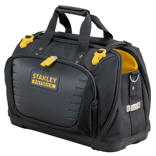 STANLEY FMST1-80147 gereedschapstas, zwart met gele accenten, zijaanzicht, harde voorkant.