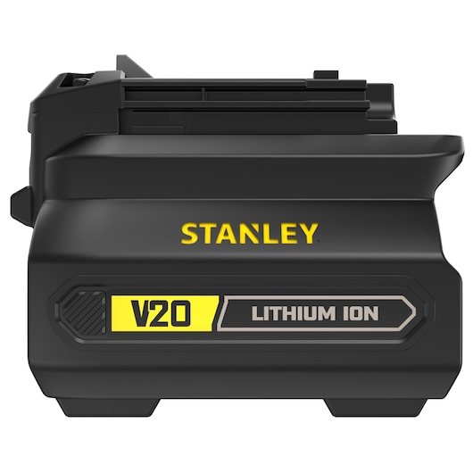 STANLEY SFMCB100 V20 FATMAX lithium-ion batterij, zwart, zijaanzicht van het product, fotografie.