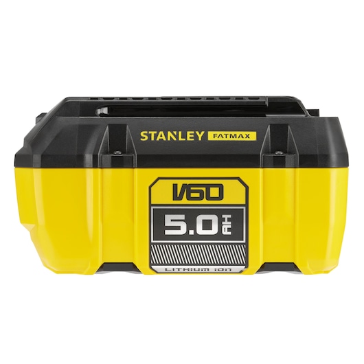 STANLEY SFMCB605 batterie lithium-ion, jaune et noire, angle avant, capacité 5,0 Ah, série V60.