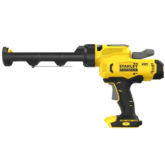STANLEY SFMCE600B pistolet à mastic, jaune et noir, vue latérale, FATMAX V20 sans fil.