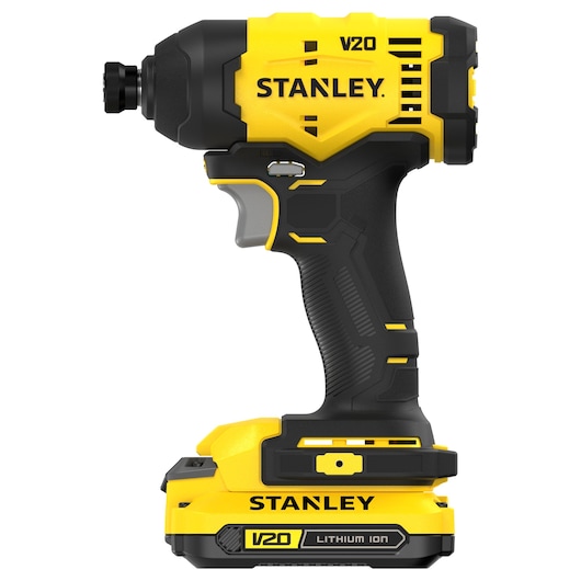Visseuse à choc Stanley V20 sans fil, design noir et jaune, batterie lithium-ion.