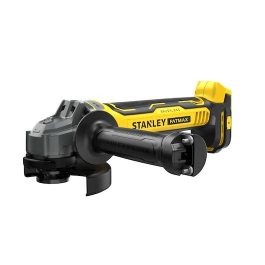STANLEY SFMCG700B meuleuse angulaire sans fil, jaune et noire, vue latérale sur fond blanc.