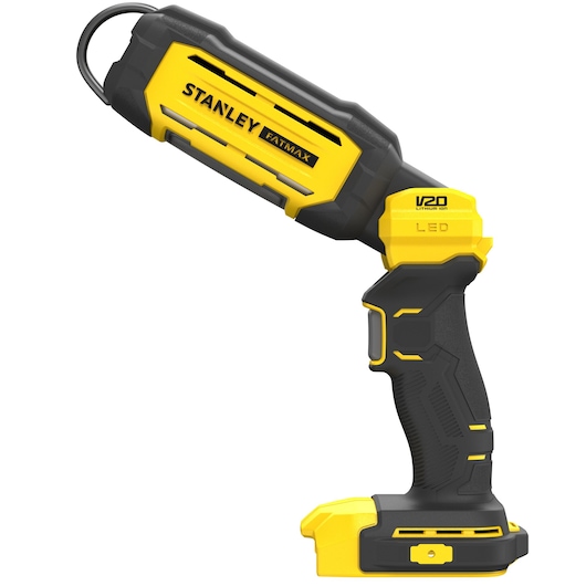 STANLEY SFMCL050B draadloze LED-werklamp, zwart en geel, zijaanzicht, met ergonomisch handvat.