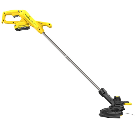 STANLEY SFMCST925M1 coupe-bordures sans fil jaune, vue latérale sur fond blanc.