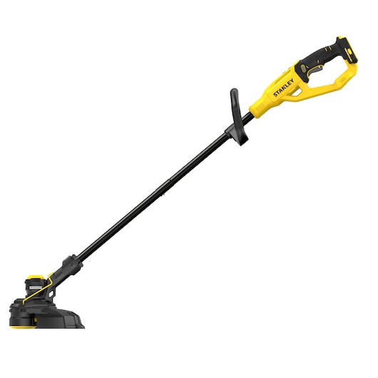 STANLEY STCST933B coupe-bordure sans fil, jaune et noir, vue latérale sur fond blanc.