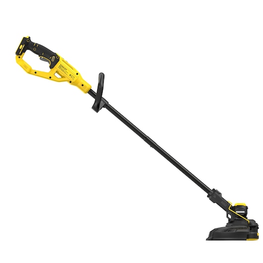 STANLEY STCST933B coupe-bordures sans fil, design jaune et noir, vue latérale sur fond blanc.