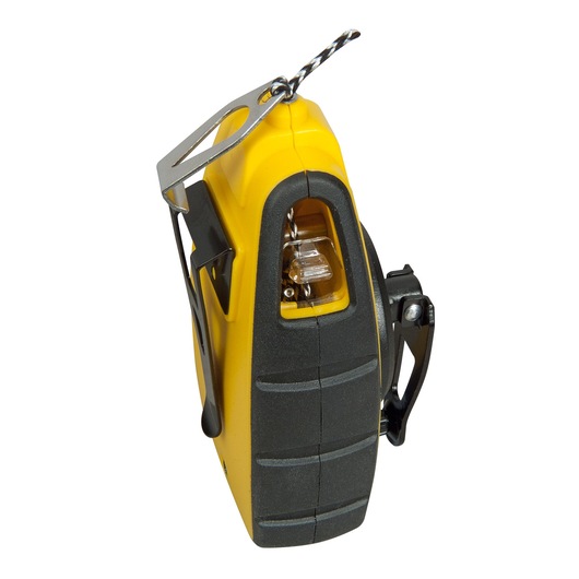 STANLEY STHT0-47147 krijtlijnhaspel, geel en zwart, schuine zijaanzicht op witte achtergrond.