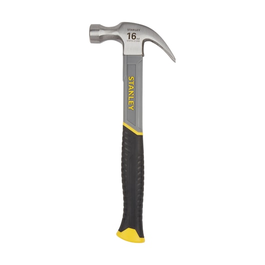 STANLEY STHT0-51309 klauwhamer met geel-zwarte greep, zijaanzicht, witte achtergrond.