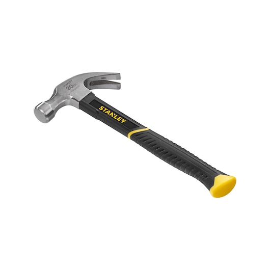 STANLEY STHT0-51310 klauwhamer met zwarte en gele greep, zijaanzicht, witte achtergrond.