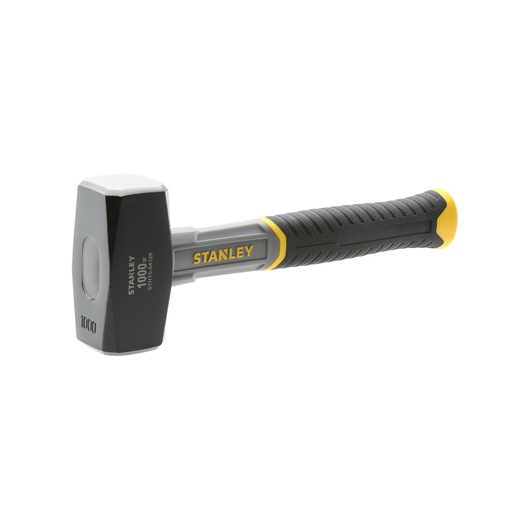STANLEY STHT0-54126 masse, poignée noire et jaune, tête en acier, angle gauche sur fond blanc.