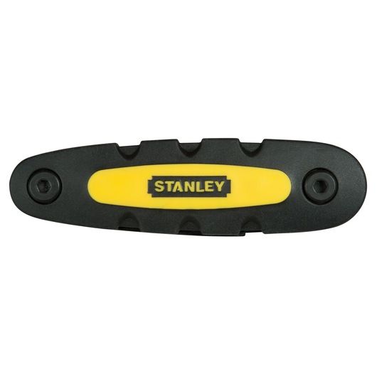 STANLEY STHT0-70695 zwarte en gele opvouwbare inbussleutelset, vooraanzicht, fotografie op witte achtergrond.