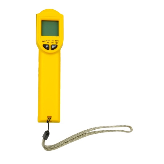 STANLEY STHT0-77365 thermomètre électronique jaune avec écran LCD, boutons et dragonne, vue de face.