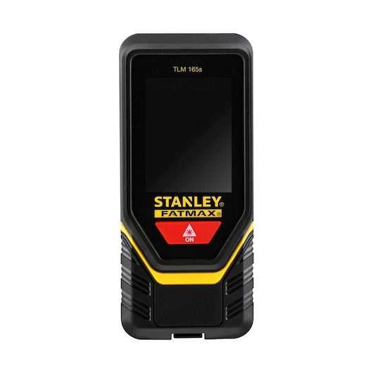 STANLEY STHT1-77139 laserafstandsmeter, zwart en geel, vooraanzicht, fotografie.