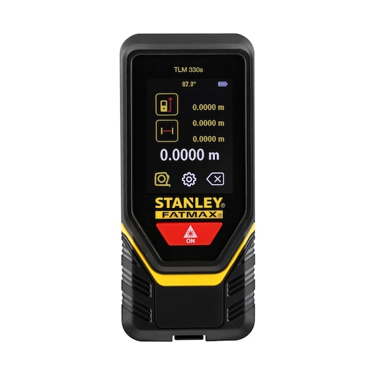 Télémètre laser STANLEY STHT1-77140, noir et jaune, vue de face sur fond blanc.