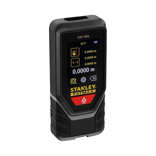 STANLEY SKU STHT1-77142 télémètre laser FATMAX, noir et jaune, vue en angle sur fond blanc.