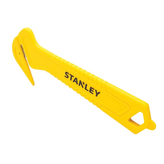 Foto van STANLEY STHT10355-1 geel veiligheidsmes, schuine weergave op witte achtergrond.