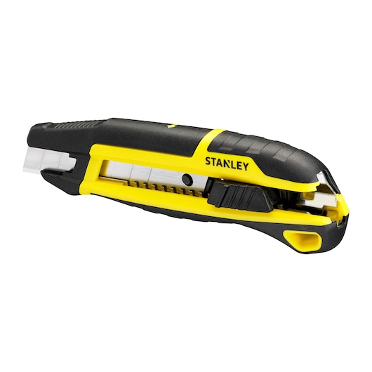 Stanley STHT10501-0 hobbymes, geel-zwart handvat, zijaanzichtfoto op witte achtergrond.