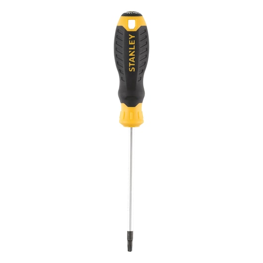 STANLEY STHT16179-0 zwarte en gele schroevendraaier, voorkant, ergonomische handgreep, witte achtergrond.