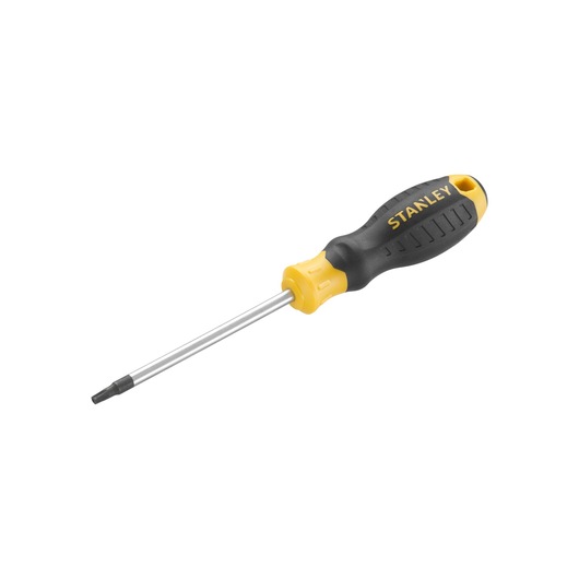 STANLEY STHT16180-0 schroevendraaier met zwart-geel ergonomisch handvat, producthoek op witte achtergrond.