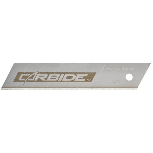 STANLEY STHT3-11825 carbide afbreekmes, zijaanzicht, zilverkleurig met gouden merklogo.