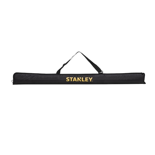Een zwarte draagtas met het STANLEY-logo in geel, voorzien van een schouderriem. De tas is bedoeld voor het vervoeren van lange gereedschappen of apparatuur.