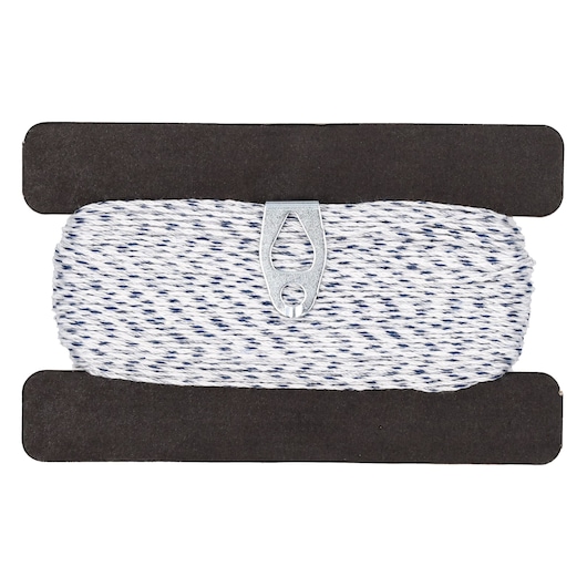 STANLEY STHT47313-0 blauw-witte gedraaide metseldraad op zwarte spoel, vooraanzicht, fotografieproduct.