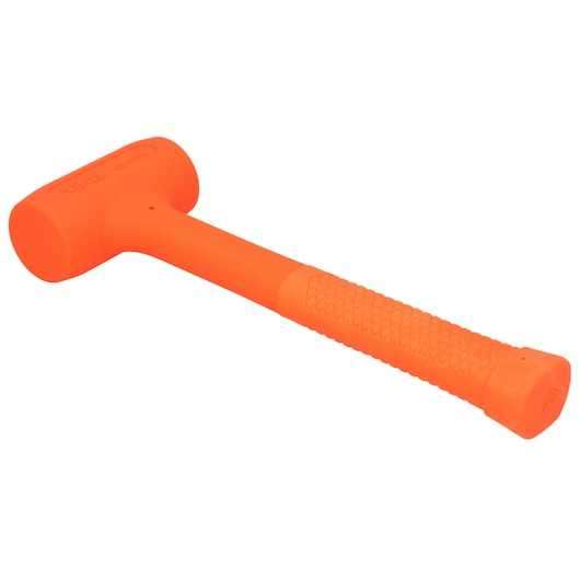 STANLEY STHT57531-0 oranje dead blow hamer met getextureerde handgreep, zijaanzicht op witte achtergrond.