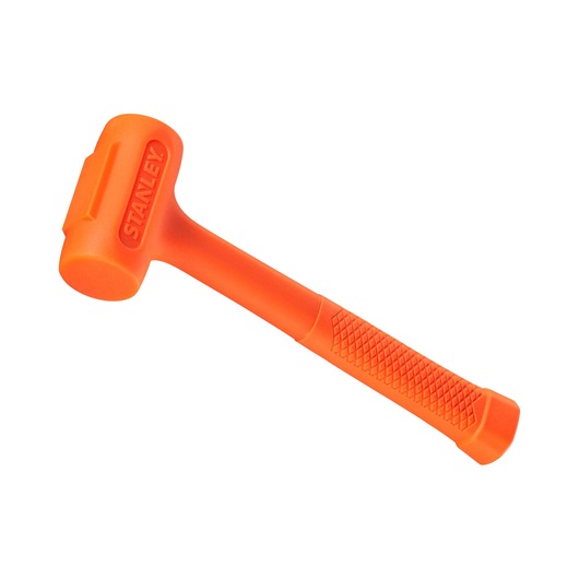 STANLEY STHT57531-0 oranje kunststof hamer met getextureerde grip, schuin op witte achtergrond.