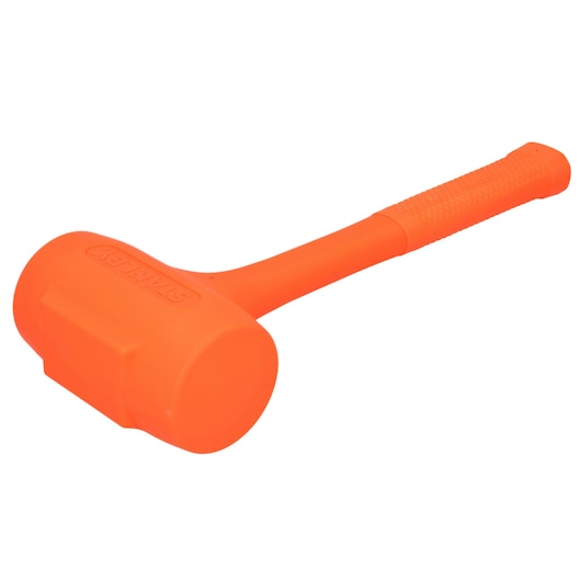 STANLEY STHT57534-0 oranje stootvrije hamer, getextureerde greep, zijaanzicht, witte achtergrond.