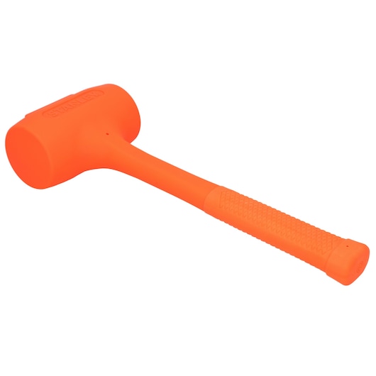 STANLEY STHT57534-0 oranje rubberen moker met getextureerde handgreep, zijaanzicht op witte achtergrond.