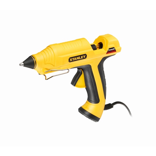 STANLEY STHT6-70417 geel-zwarte lijmpistool, zijaanzicht, met keramische snelopwarmfunctie.
